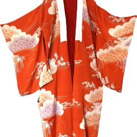 Antique JAPANESE Kimono Orange Soft Silk Juban with Momi lining